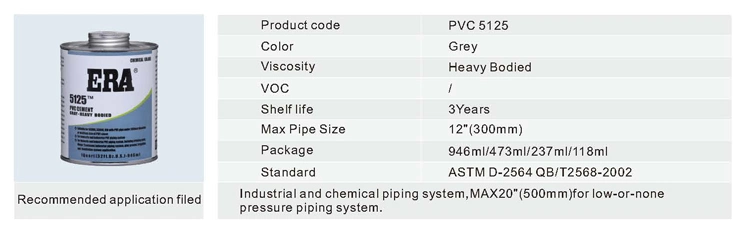 Solvent Cement for PVC 5125 Pipe and Fittings for Water Pipe Line