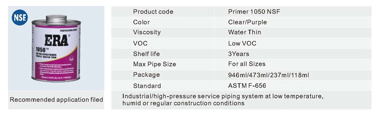 Primer 1050 NSF for PVC / CPVC Pipes and Fittings for Plastic Pipeline Glue